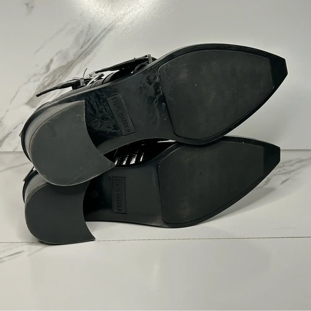 Steve Madden Black Ankle Boots with Buckle Detail Size 8.5